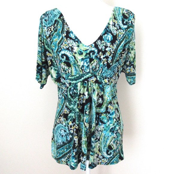 Lily Tops - Lily Blue/White/Green Print Tunic Top, Stretch
